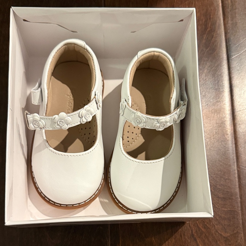 Elephantito Cream Dress Shoes with Floral Strap